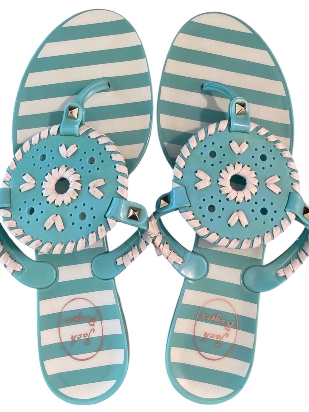 Jack Rogers Georgica Jelly Striped Turquoise & White jelly sandals size 8
